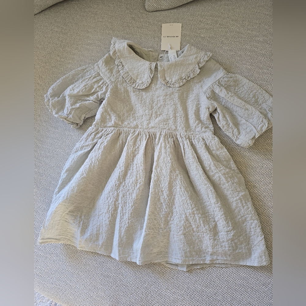 H&M Cotton Seersucker Dress Size 5T Light Khaki Green